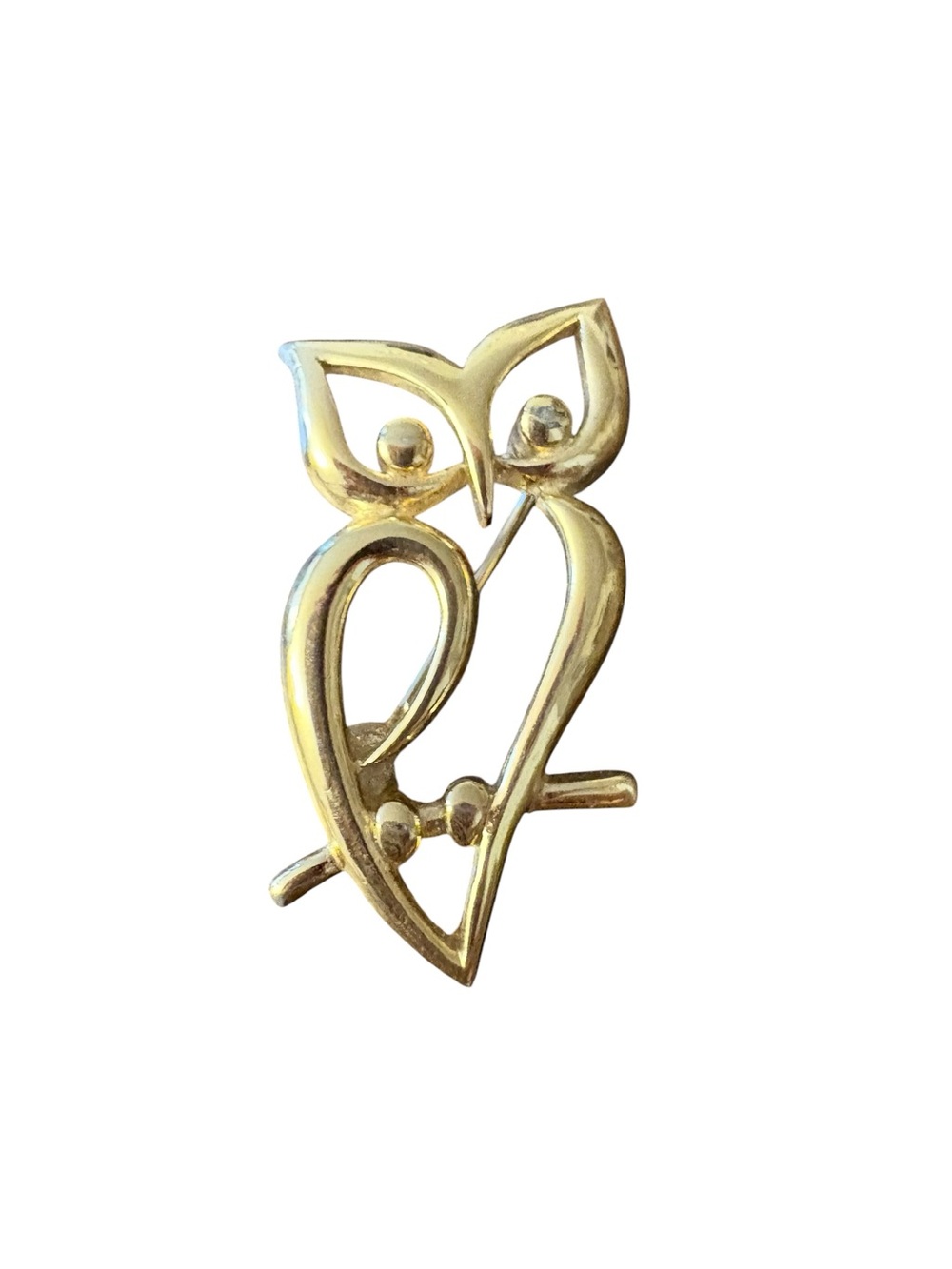 Vintage Crown Trifari Owl Brooch Pin Signed Mid Century Gold Openwork 1960s - Picture 4 of 4